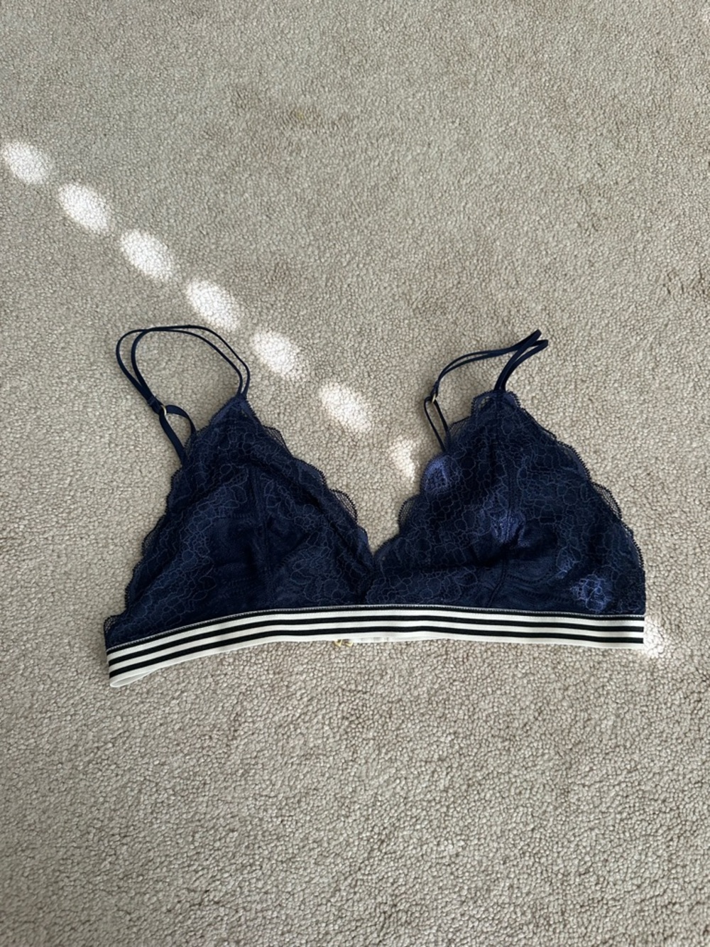 aerie Navy Lace Bralette with Striped Elastic Band